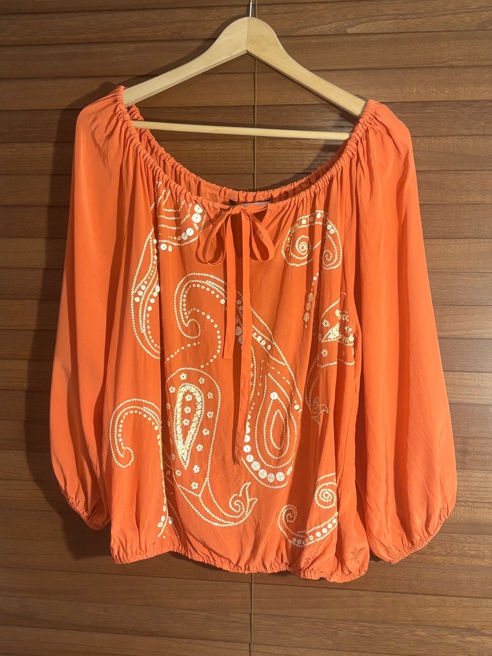 Trina Turk Silk Paisley Blouse Orange & Gold Size Medium